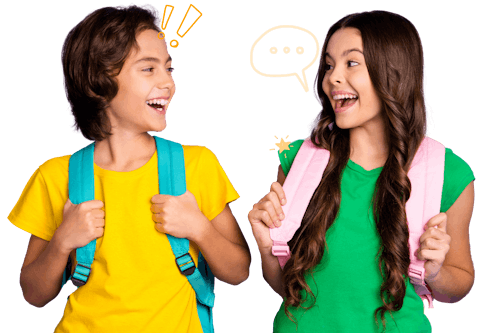 Two middle school students smiling to each other