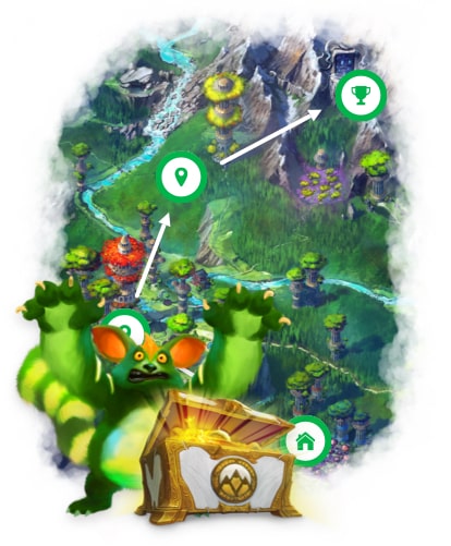 Familier maki vert de Classcraft avec un coffre